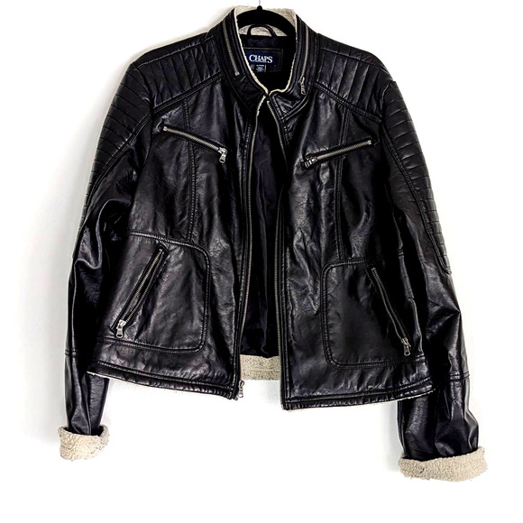 Chaps Jackets & Blazers - Chaps Black Faux Leather Moto Womens Jacket XL